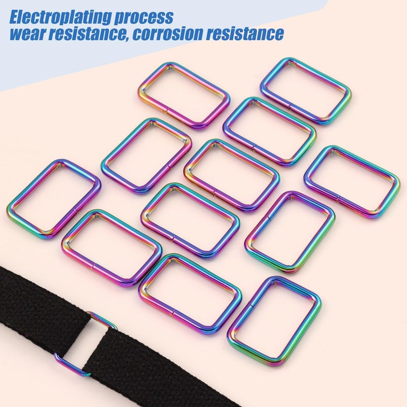PECMER Rainbow 1 Inch Rectangle Rings for Purses and Bags 12 PCS Adjustable Waist Buckle Replacement Purse Hardware for Bag Making Webbing 25MM - Image 4